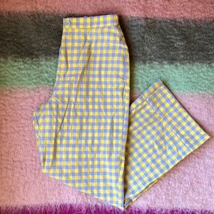 Find Me Now high waisted yellow and purple gingham wide leg trousers size S